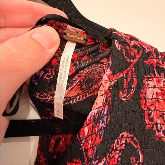 Free People Black & Red Floral Smocked Peasant Blouse - Picture 2 of 2